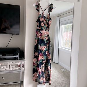NWOT - Pink Lily - Take Me To Paradise Floral Wrap Midi Dress
